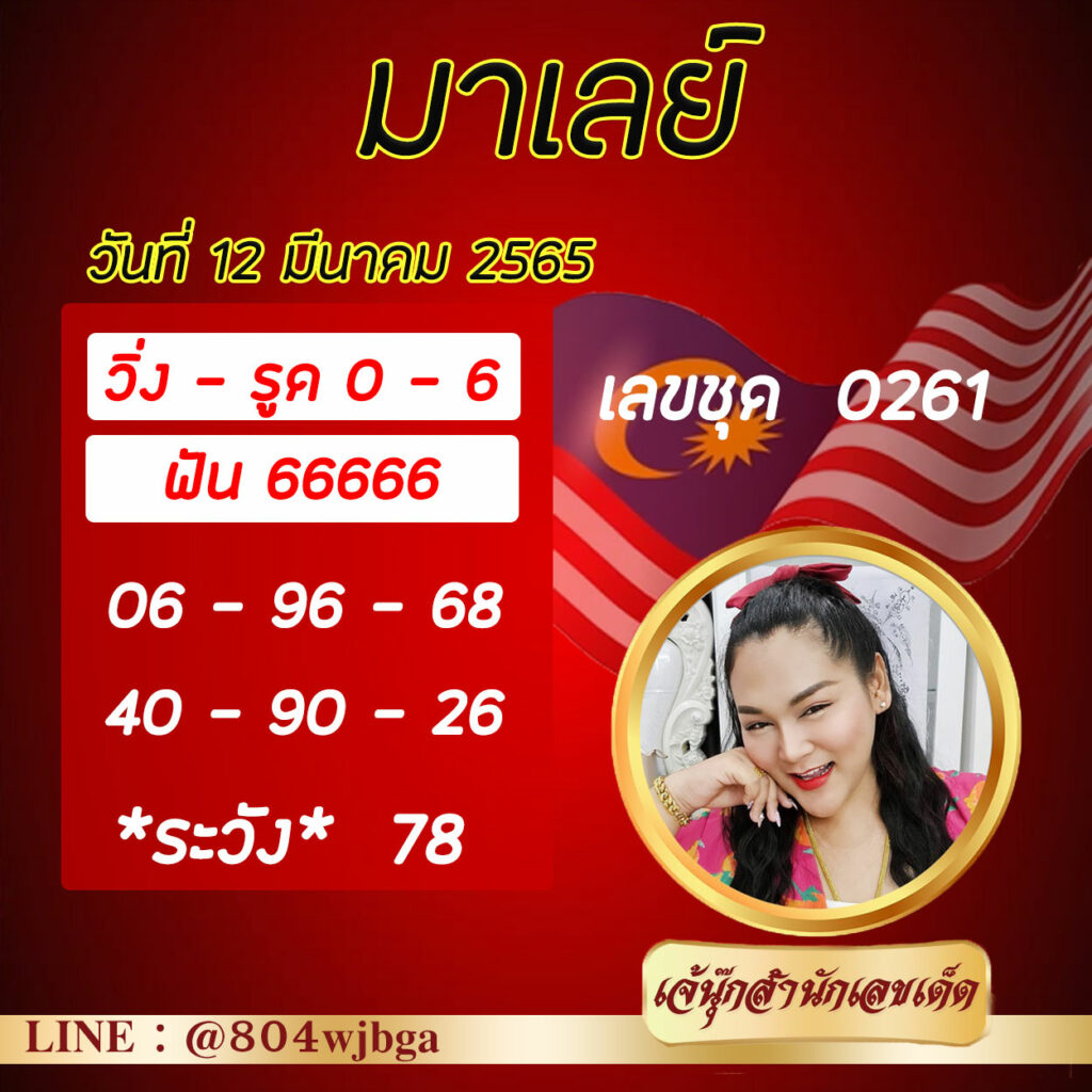 ภาพประกอบเลขเด็ดงวดนี้ - เจ๊นุ๊ก หวยมาเลย์ วันที่ 12 มีนาคม 2565