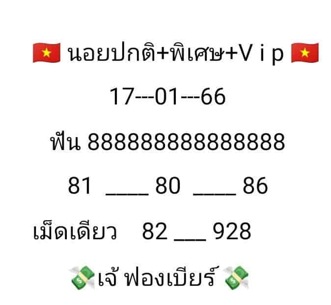 แนวทางเลขเด็ดงวดนี้ หวยฮานอยซองเจ๊ฟองเบียร์วันนี้ วันที่ 17 มกราคม 2566