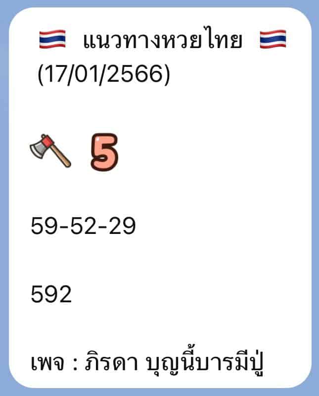 เลขเด็ดหวยรัฐบาลงวดนี้ จากเพจ ภิรดา บุญนี้บารมีปู่ วันที่ 17 มกราคม 2566