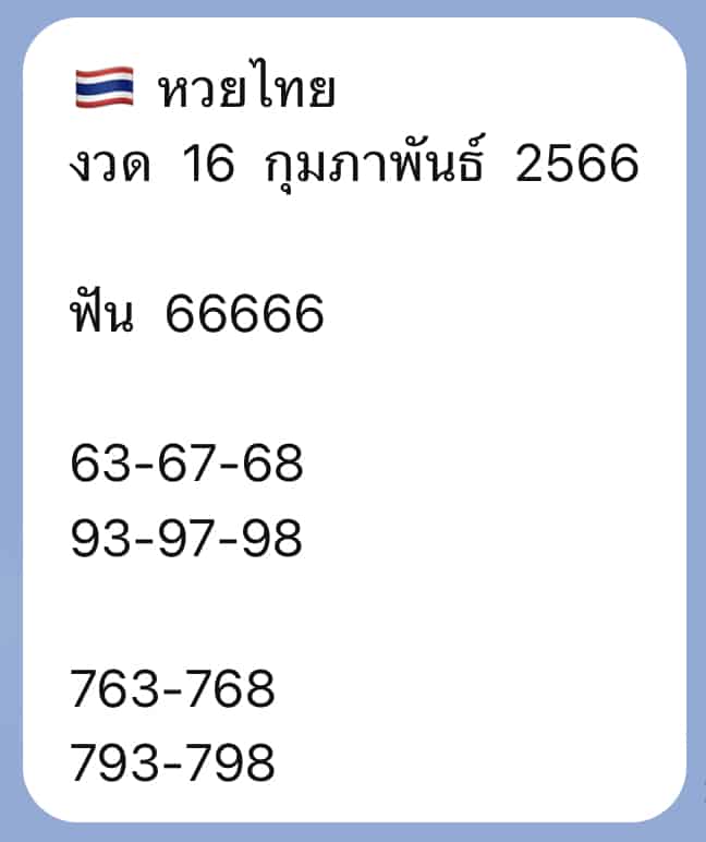 เลขเด็ด หวยรัฐบาลไทย งวดนี้ จากเพจ ภิรดา บุญนี้บารมีปู่ วันที่ 16/2/2566